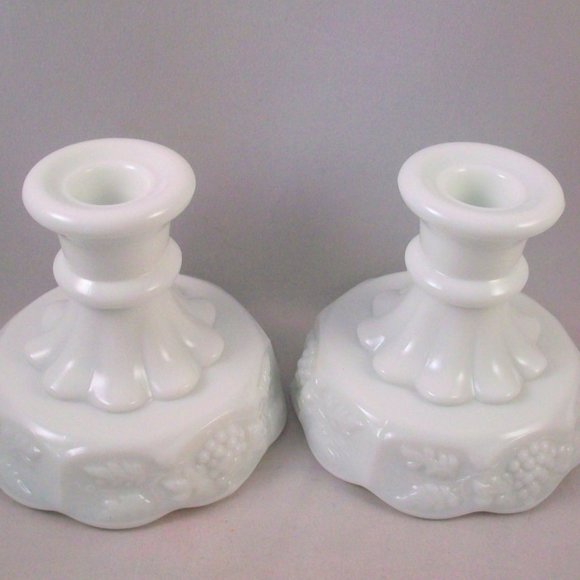 Westmoreland Milk Glass Panel Grape Pattern Taper Candle Holders 4" - Picture 3 of 5